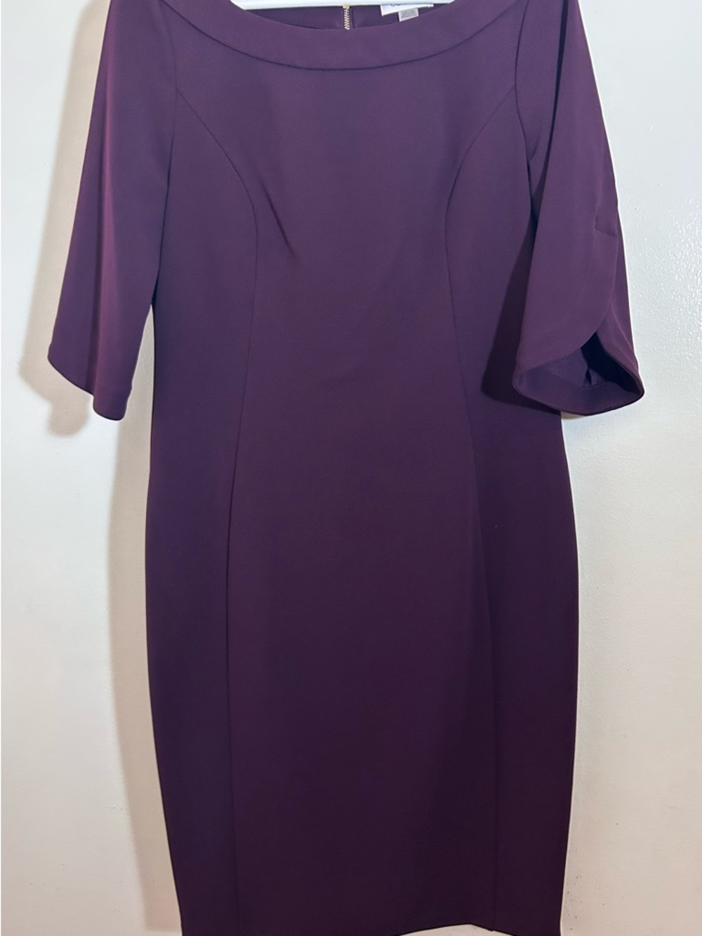 Calvin Klein Purple Sheath Dress Mid Length Zipper Back Mid Sleeve Size 12 Plum